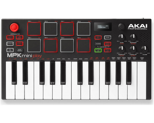 AKAI PRO MPK MINI PLAY USB миди клавиатура, 25 клавиш, 8 пэдов, 8 ручек,...