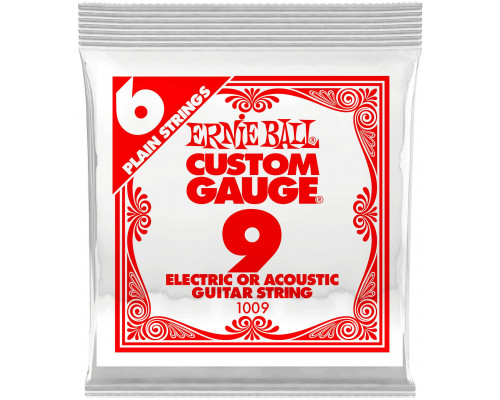 ERNIE BALL 1009 Plain Steel .009 - Струна одиночная для акустической и электрогитары