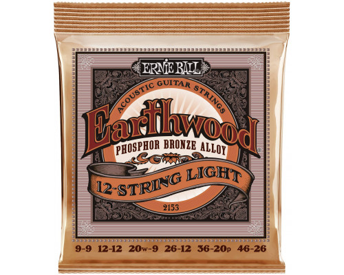 ERNIE BALL 2153 Earthwood Phosphor Bronze Light 9-46 - Струны для акустической 12-струнной гитары