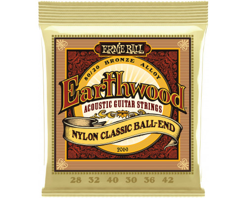 ERNIE BALL 2069 Earthwood 80/20 Folk Nylon 28-42 - Струны для классической гитары