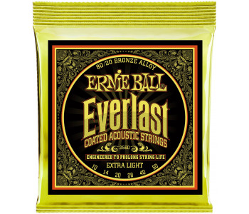 ERNIE BALL 2560 Everlast Coated 80/20 Bronze Extra Light 10-50 - Струны для акустической гитары