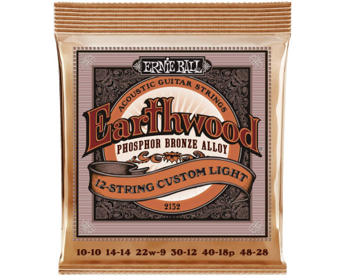ERNIE BALL 2152 Earthwood Phosphor Bronze Custom Light 10-46 - Струны для акустической 12-струнной гитары