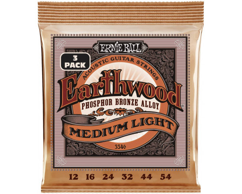 ERNIE BALL 3546 Earthwood Phosphor Bronze Medium Light 3 Pack 12-54 - Струны для акустической гитары