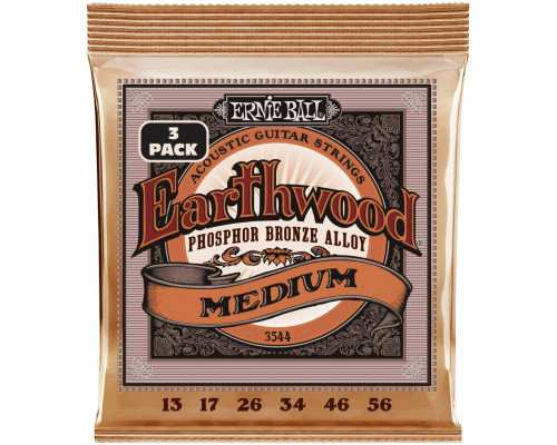 ERNIE BALL 3544 Earthwood Phosphor Bronze Medium 3 Pack 13-56 - Струны для акустической гитары