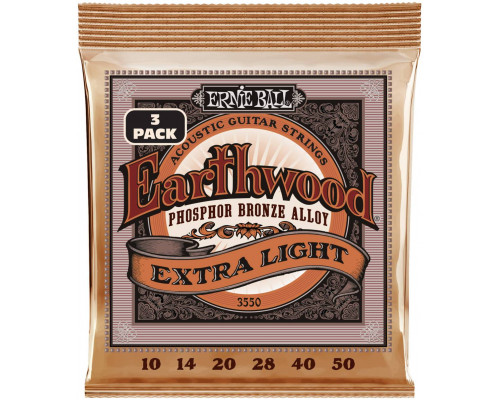 ERNIE BALL 3550 Earthwood Phosphor Bronze Extra Light 3 Pack 10-50 - Струны для акустической гитары