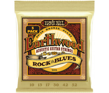 ERNIE BALL 3008 Earthwood 80/20 Bronze Rock&Blues 3 Pack 10-52 - Струны для акустической гитары