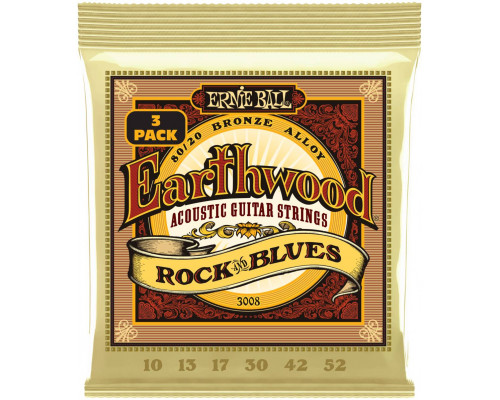 ERNIE BALL 3008 Earthwood 80/20 Bronze Rock&Blues 3 Pack 10-52 - Струны для акустической гитары