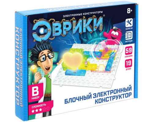 Конструктор ЭВРИКИ «В мире электроники», 59 схем, 19 деталей