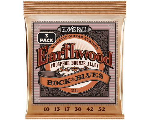 ERNIE BALL 3551 Earthwood Phosphor Bronze RandB 3 Pack 10-52 - Струны для акустической гитары
