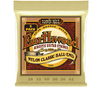 ERNIE BALL 3069 Earthwood 80/20 Folk Nylon 3 Pack 28-42 - Струны для классической гитары