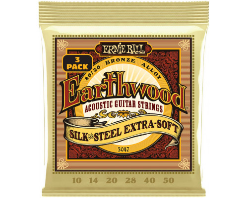 ERNIE BALL 3047 Earthwood 80/20 Silk and Steel Extra Soft 3 Pack 10-50 - Струны для акустической гитары
