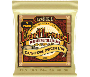 ERNIE BALL 3005 Earthwood 80/20 Bronze Custom Medium 3 Pack 12.5-56 - Струны для акустической гитары