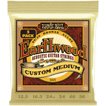 ERNIE BALL 3005 Earthwood 80/20 Bronze Custom Medium 3 Pack 12.5-56 - Струны для акустической гитары