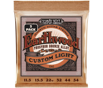 ERNIE BALL 3545 Earthwood Phosphor Bronze Custom Light 3 Pack 11.5-54 - Струны для акустической гитары