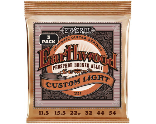 ERNIE BALL 3545 Earthwood Phosphor Bronze Custom Light 3 Pack 11.5-54 - Струны для акустической гитары