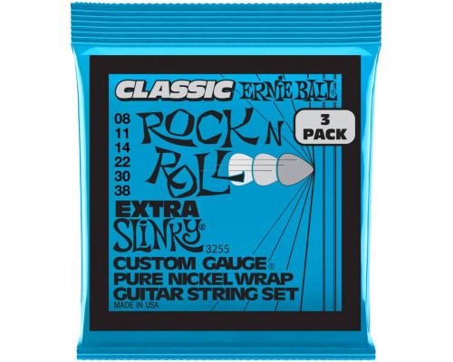 ERNIE BALL 3255 Pure Classic RnR Slinky Extra 3 Pack 8-38 - Струны для электрогитары