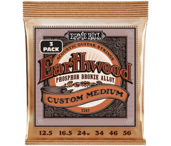 ERNIE BALL 3543 Earthwood Phosphor Bronze Custom Medium 3 Pack 12.5-56 - Струны для акустической гитары