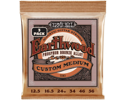ERNIE BALL 3543 Earthwood Phosphor Bronze Custom Medium 3 Pack 12.5-56 - Струны для акустической гитары