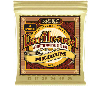 ERNIE BALL 3002 Earthwood 80/20 Bronze Medium 3 Pack 13-56 - Струны для акустической гитары