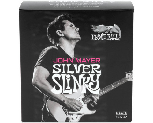 ERNIE BALL 3817 John Mayer Silver Slinky Nickel Wound 10.5-47 (pack 6) - Струны для электрогитары